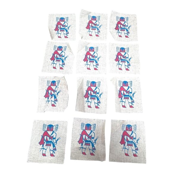 Vintage Kachina Doll Dancer 12 Pc Printed Fabric Squares Craft Napkin Coaster - Picture 1 of 5
